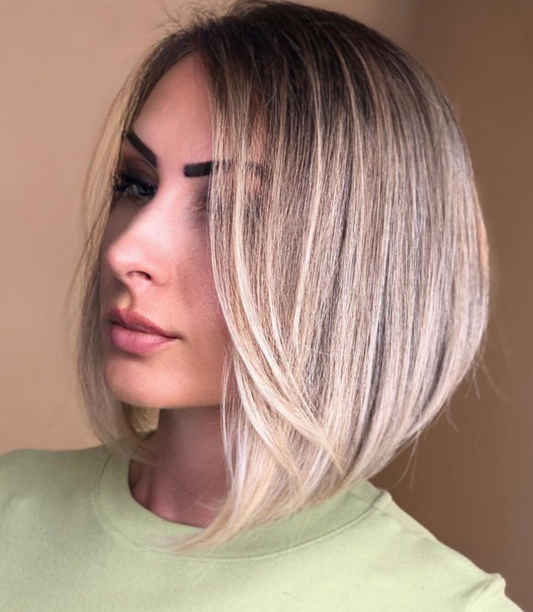 Inverted Bronde Bob with Shadow Roots