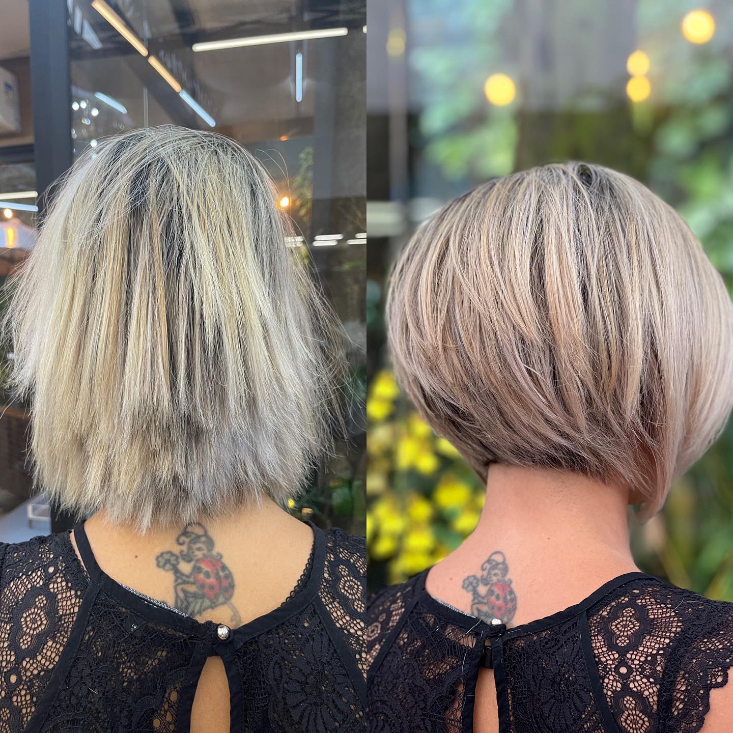 Stacked Inverted Bob Crop Before and After