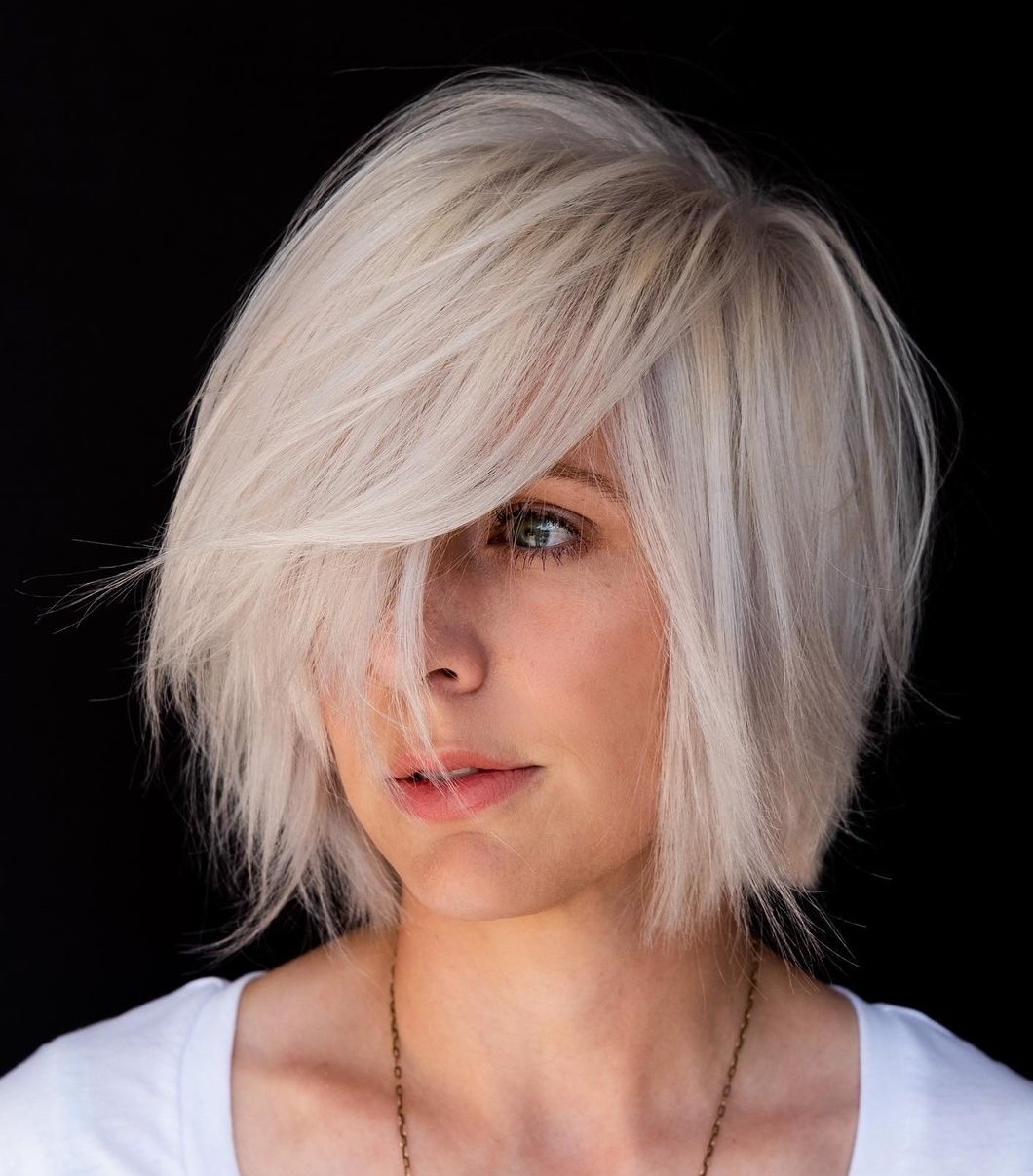 Wispy Razored Ash Blonde Peekaboo Bob