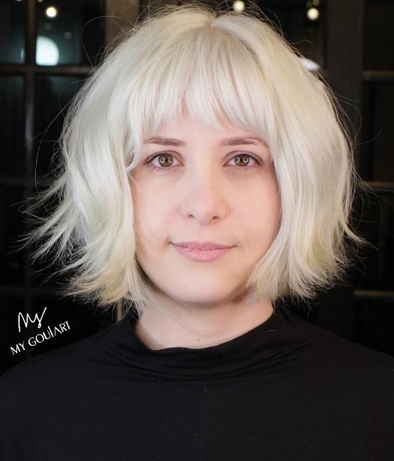 Short Feathered Bob with Baby Bangs